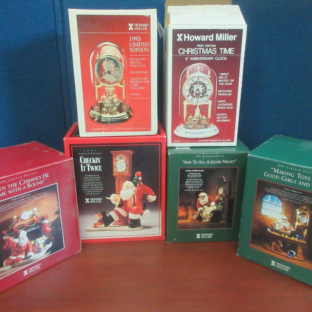 6 HOWARD MILLER CHRISTMAS TIME 9" ANNIVERSARY CLOCK 1st Ed '93 '95 '96 '97 '98